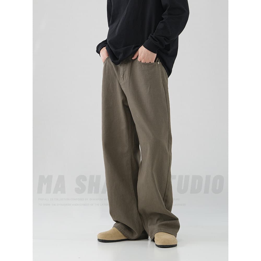 Algodão puro High Street Melade All-Match Jeans masculino em linha reta solto marrom Casual calças compridas 2026 verão