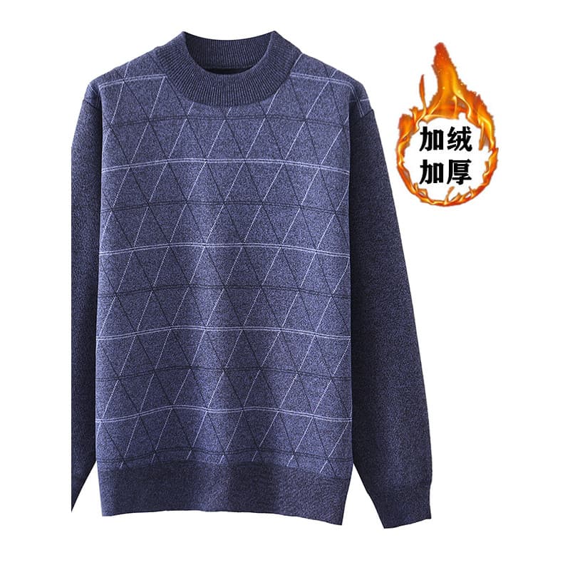 Novo forro de lã masculino de meia-idade engrossado pulôver camisola Casual pai usar Jacquard em torno do pescoço camiso