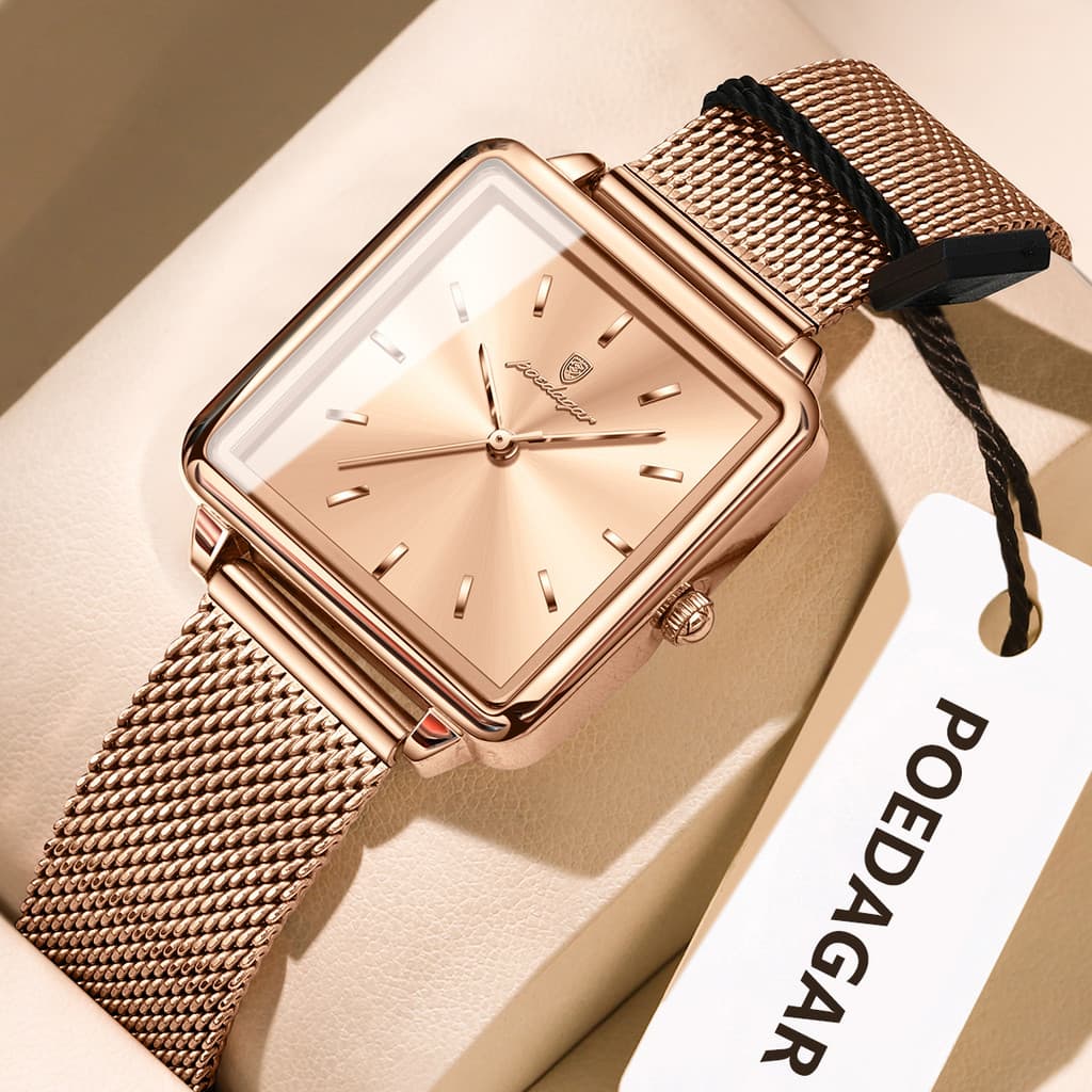 POEDAGAR p793 Square Fashion Ladies Watch Relógios De Quartzo Femininos Elegantes De Aço Inoxidável À Prova D'água
