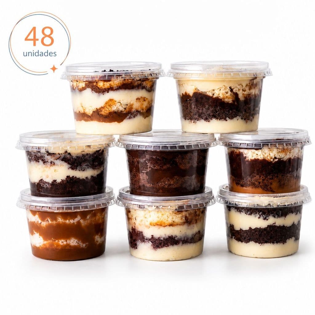 48un Pote 500ml Redondo Descartável com tampa - para bolo no pote, açai e entre outros