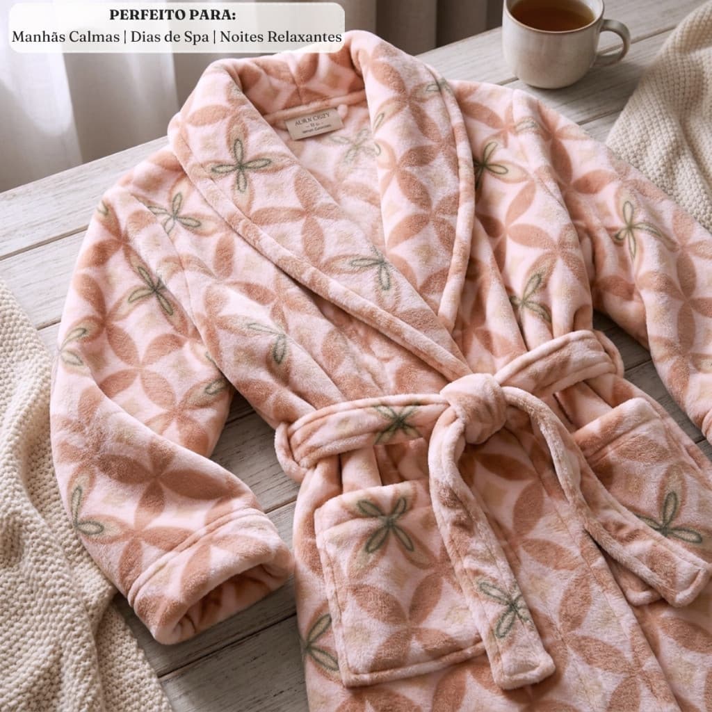 Roupão Microfibra Feminino Inverno Estampa Floral Quentinho Premium Veste do G até G2 Plus size