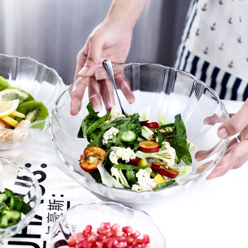 Tigela de vidro transparente temperado, tigela grande para salada de frutas, sopa, macarrão instantâneo, micro-ondas, co