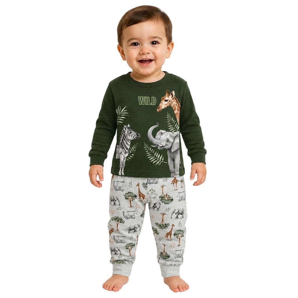 Pijama Manga Longa Infantil Bebê Menino Safari Kyly