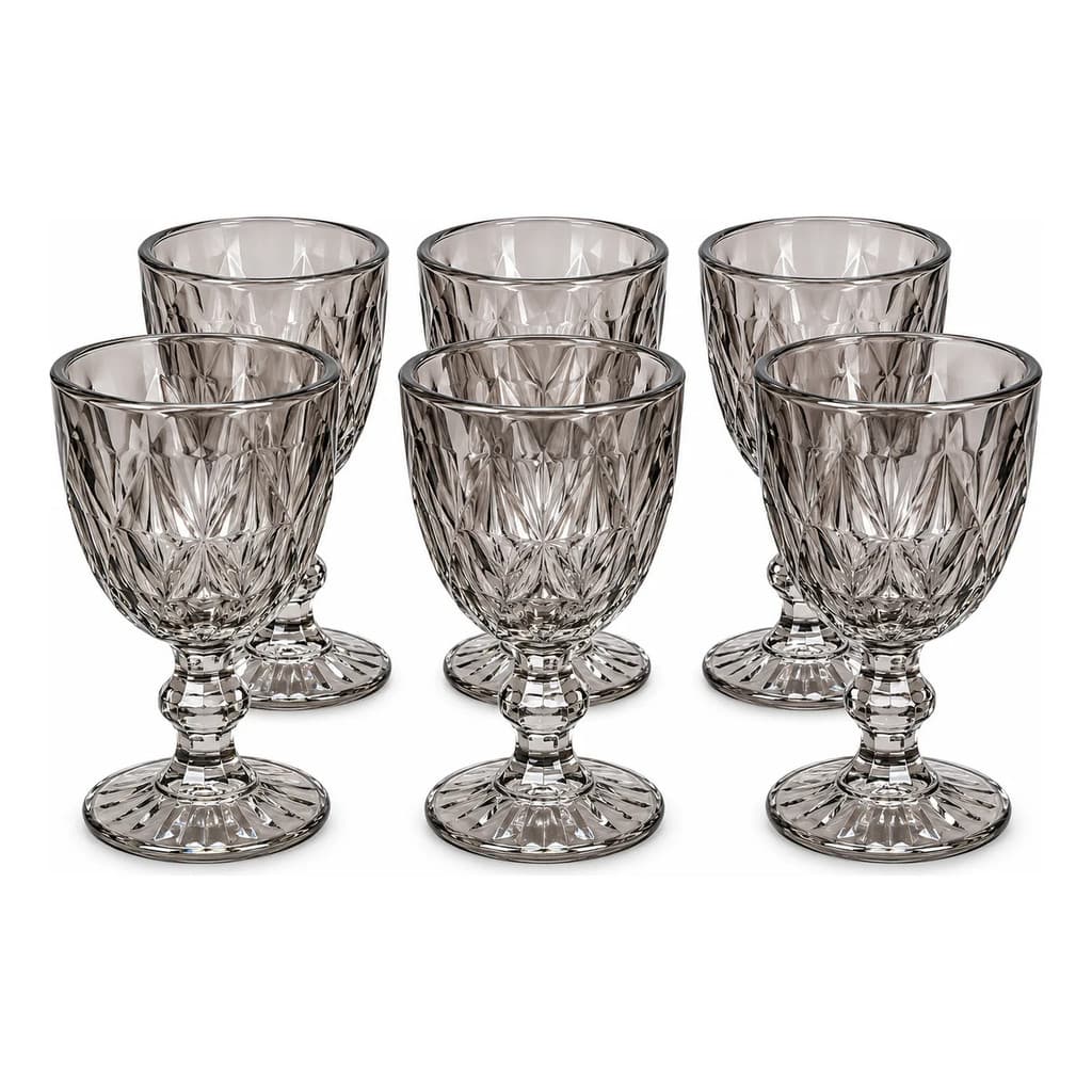 Jogo 6 Taças Diamond De Vidro Fumê 260ml Elegante E Versátil