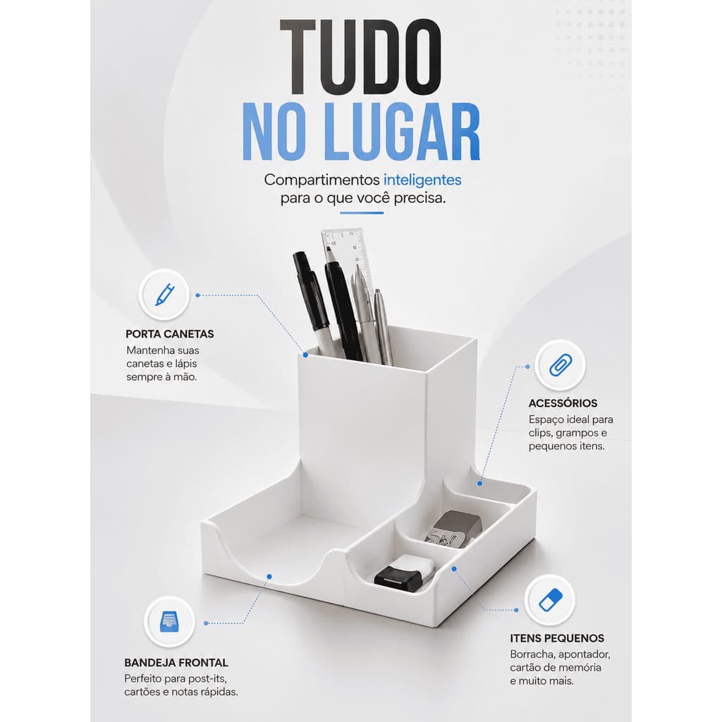Organizador Mesa Escritório Porta Lápis Caneta Pincel Multiuso Home Office Moderno Preto Branco