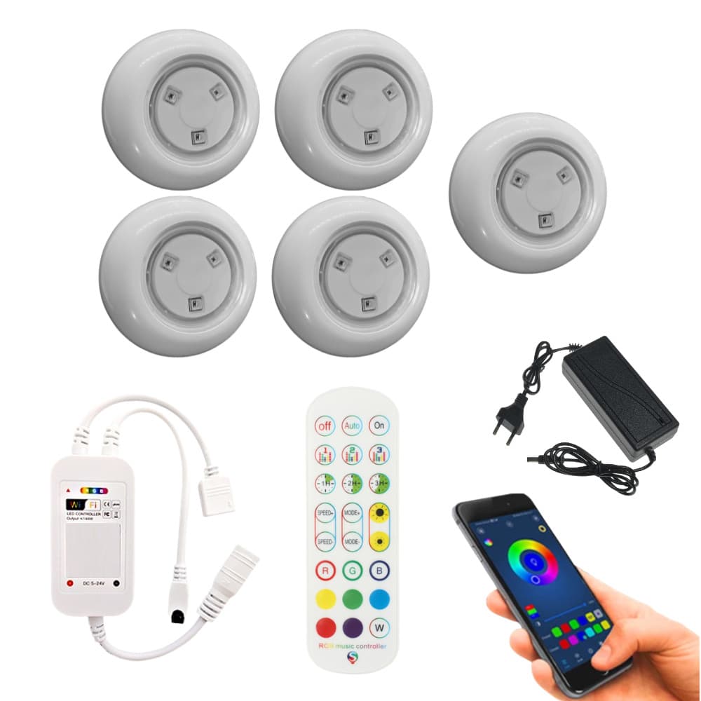Kit Piscina LED RGB 5x refletor 9W WiFi Controle App Alexa Google Home Sincroniza Música