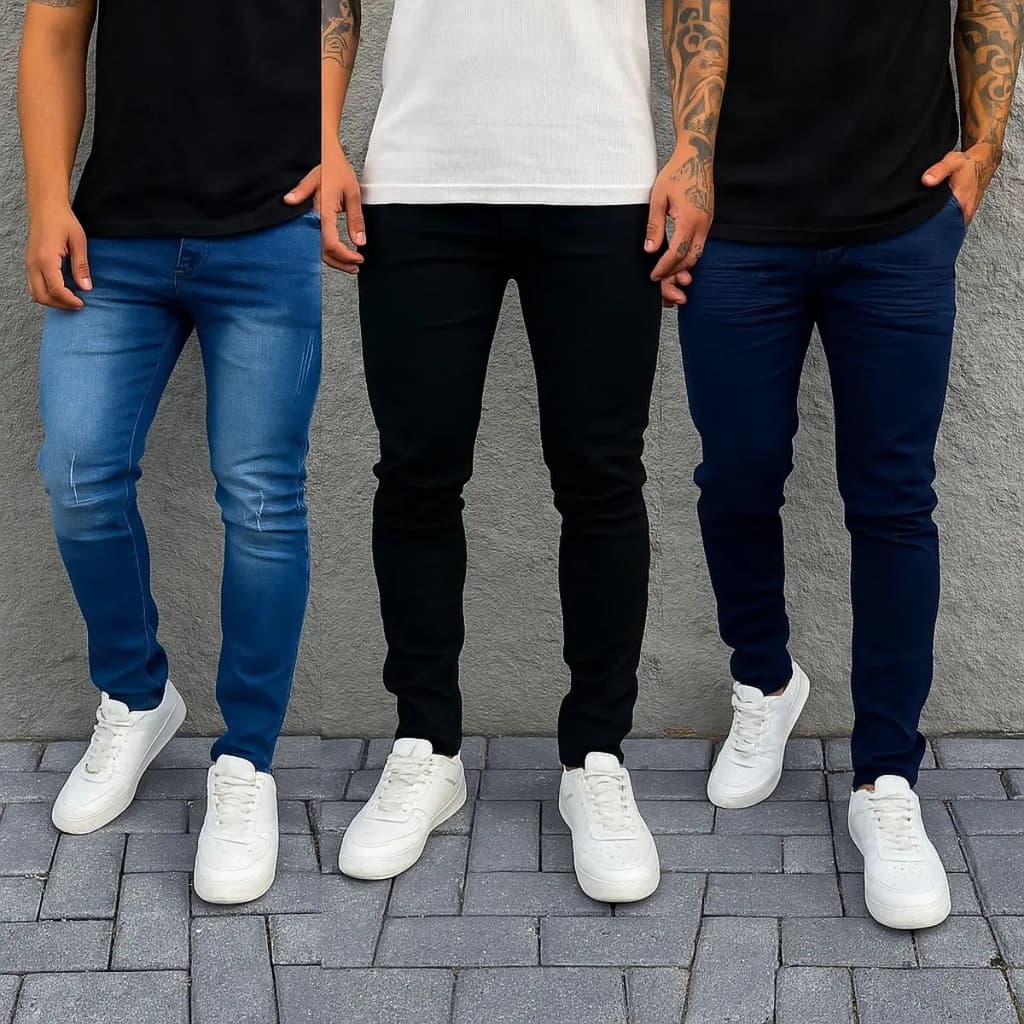 Kit 3 Calça Jeans Skinny Masculina Elastano Lycra