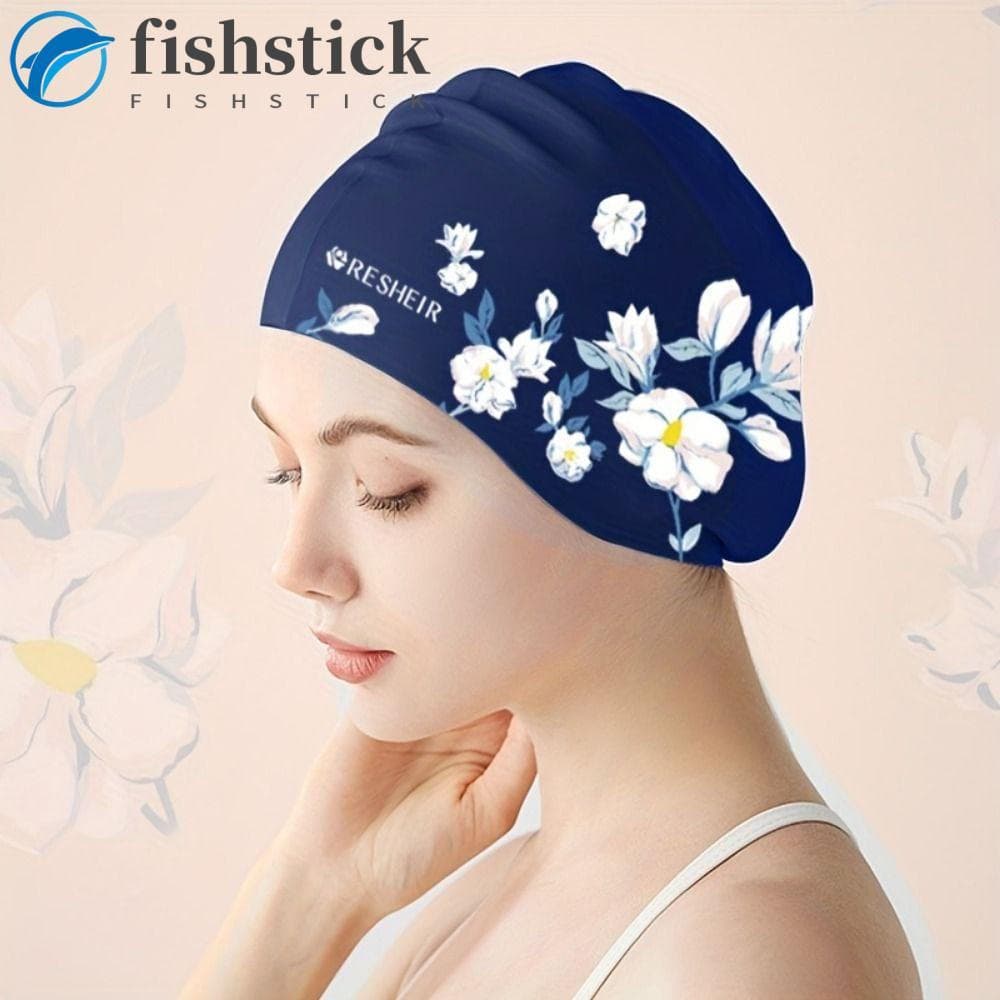 Touca De Natação De Silicone FISHSTICKA , Estilo Vintage De Cabelo Longo Impressa Respirável