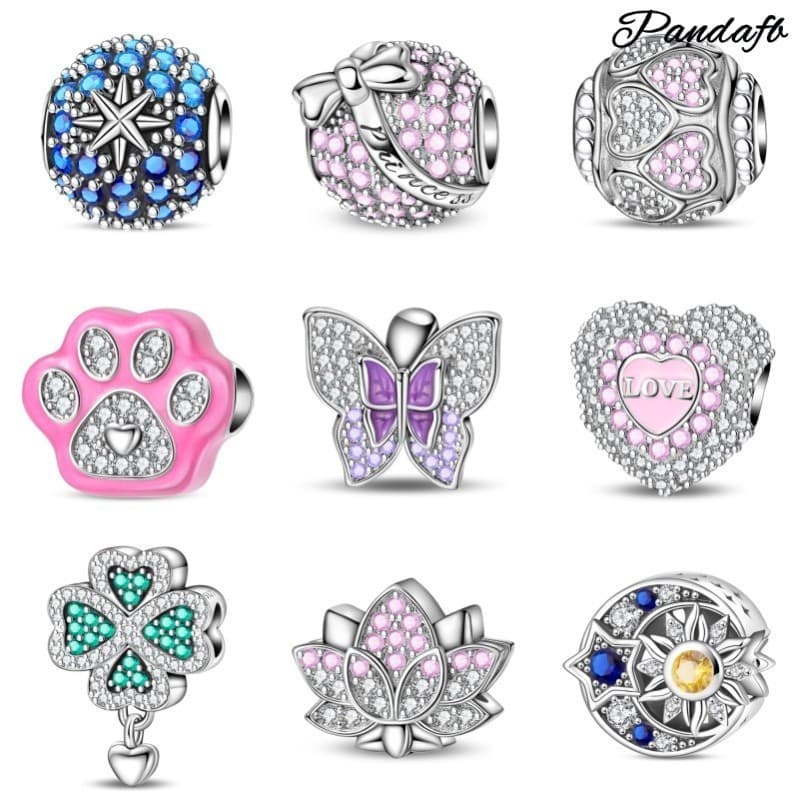 Pulseira de contas de coração em prata s925 100% original com contas de lótus rosa, pingente de joia DIY 13BN