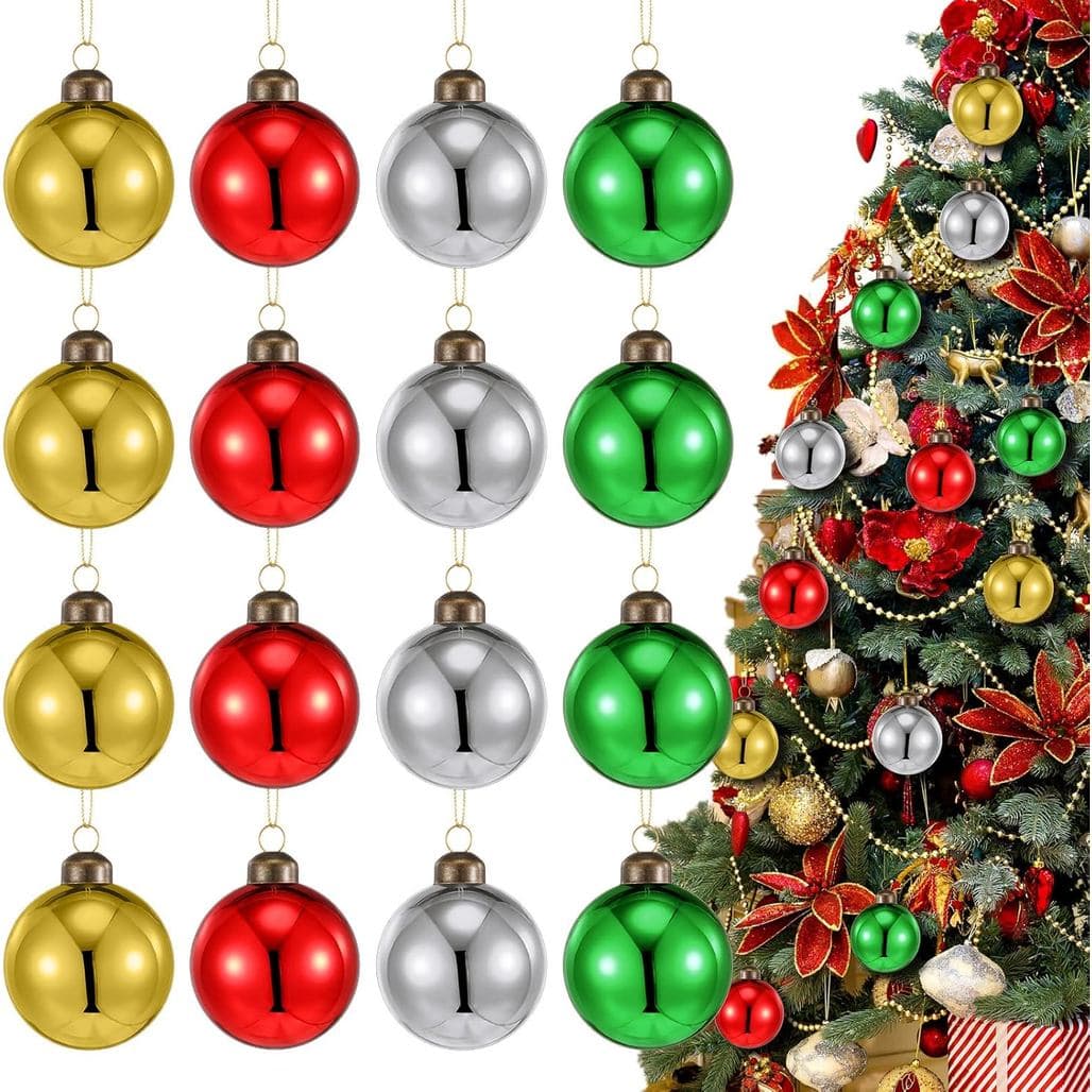 Civaner 16 Peças de Bolas de Natal de Vidro Mercúrio com Glitter, 2,36" - Enfeites para Pendurar na Árvore de Natal, Dec
