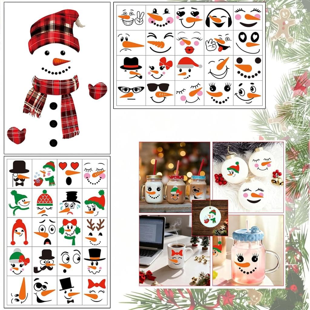 41 adesivos de rosto de boneco de neve, para artesanato e decorações de Natal, decalques de vinil DIY para árvore de Nat