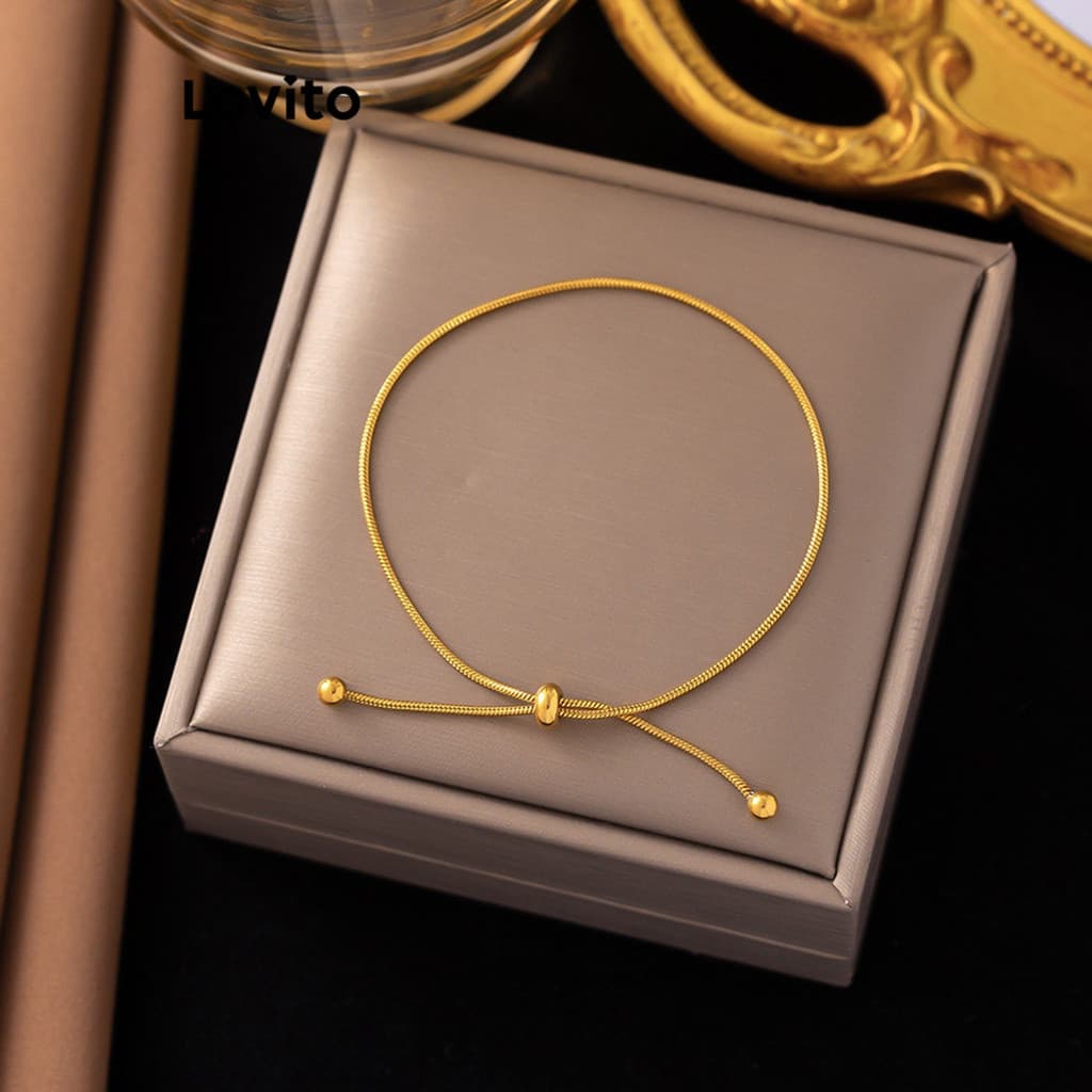 Casual Pulseira Feminina Lisa Básica de Metal LFA02024 (Dourado)