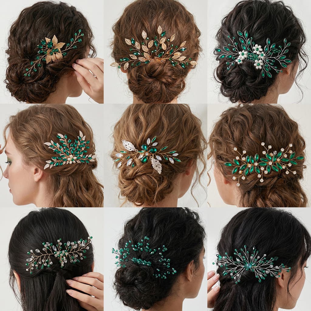 Luz de luxo strass ramo folha pente cabelo aniversário Commuter verde artesanal acessórios para o cabelo nupcial banquet