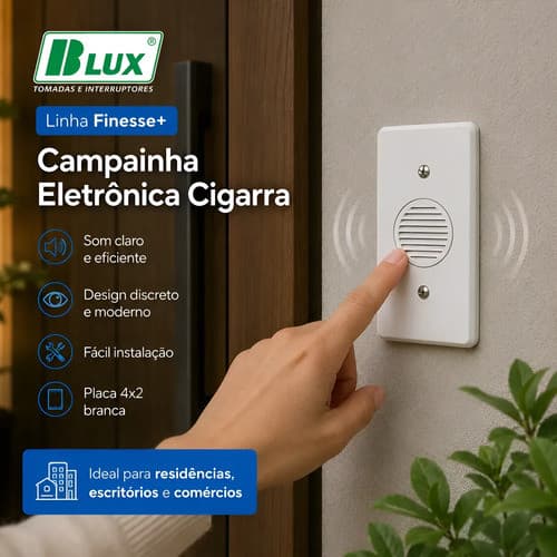 Campainha Residencial Com Fio Cigarra Sonora Home Branca Blux 4x2 Bivolt 110v 220v Finesse+