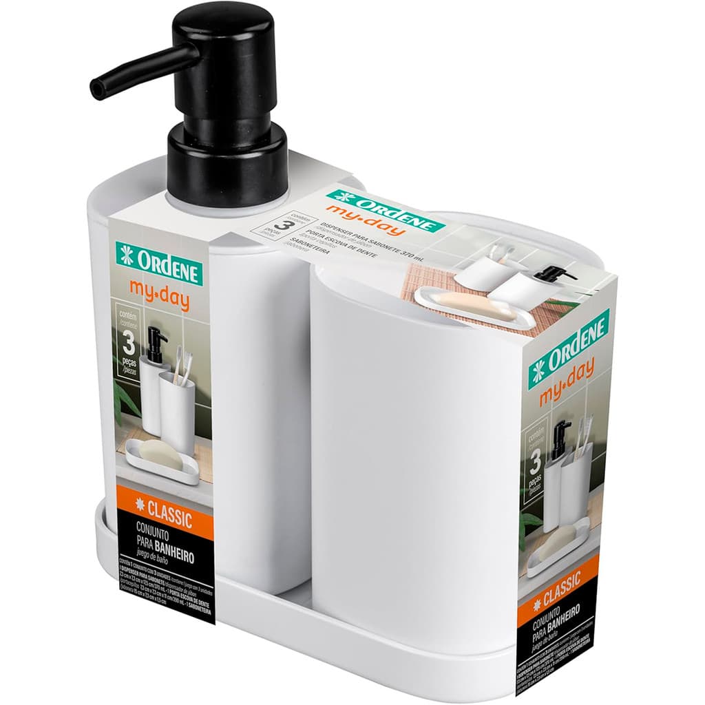 Kit para banheiro e lavabo Conjunto com dispenser porta escova e sabonete Branco