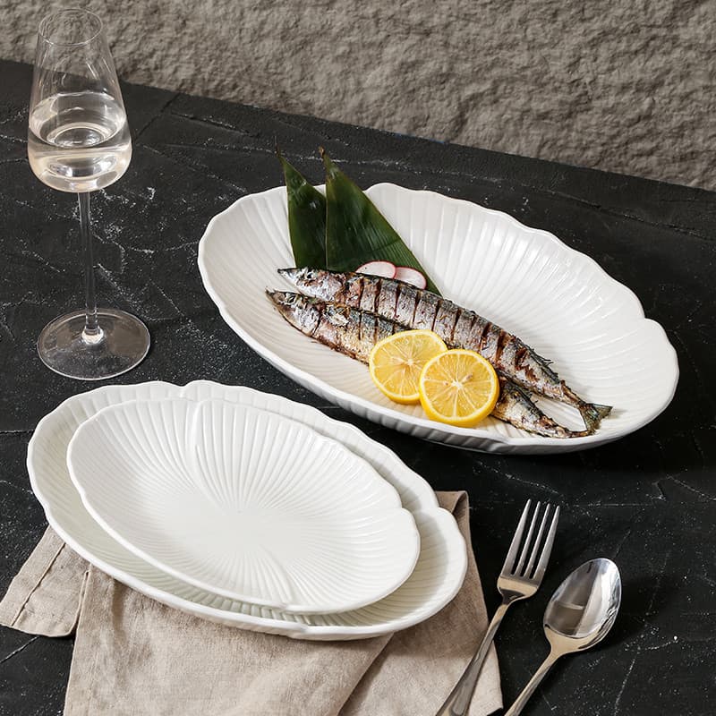 Prato de peixe doméstico prato de peixe cozido no vapor luz luxo High-End sentimento doméstico criativo renda porcelana