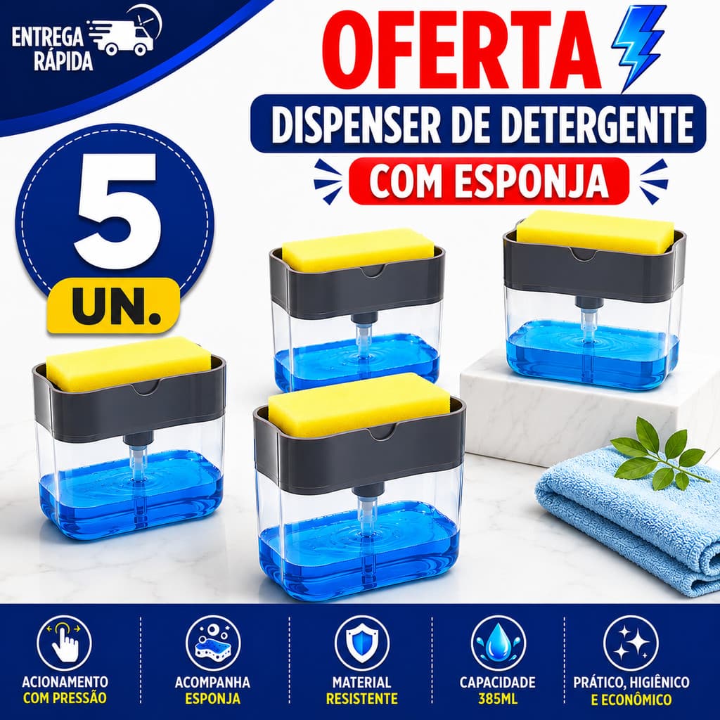 PORTA DETERGENTE COM DOSADOR E ESPONJA RECIPIENTE PARA SABÃO LÍQUIDO COZINHA