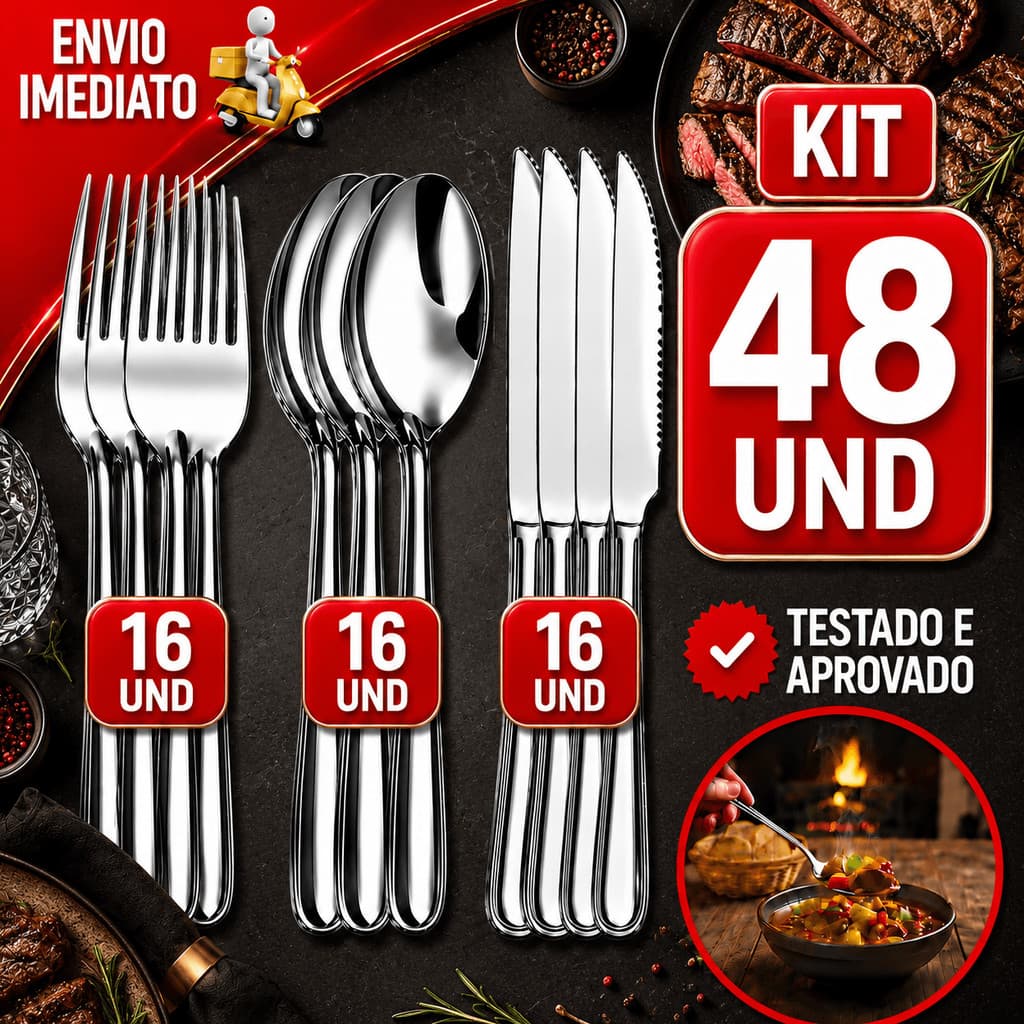 KIT CONJUNTO  TALHERES INOX PREMIUM FACA GARFO COLHER MESA POSTA RESTAURANTE BUFFET EVENTOS