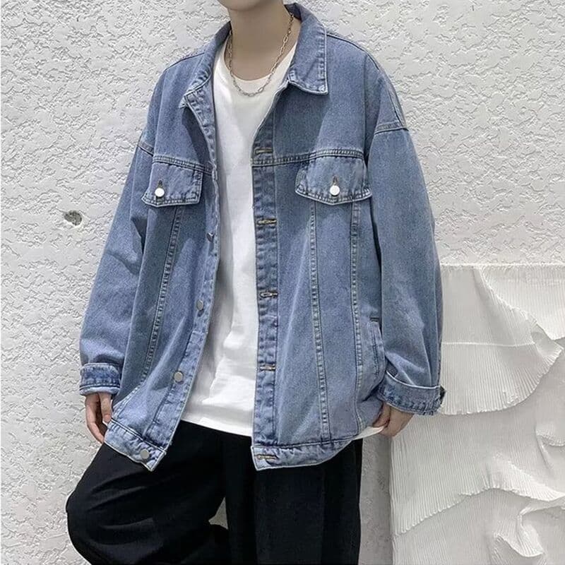 Primavera outono Denim jaqueta masculina Hong Kong moda rua Wear solto All-Match macacão jaqueta na moda Retro estudante