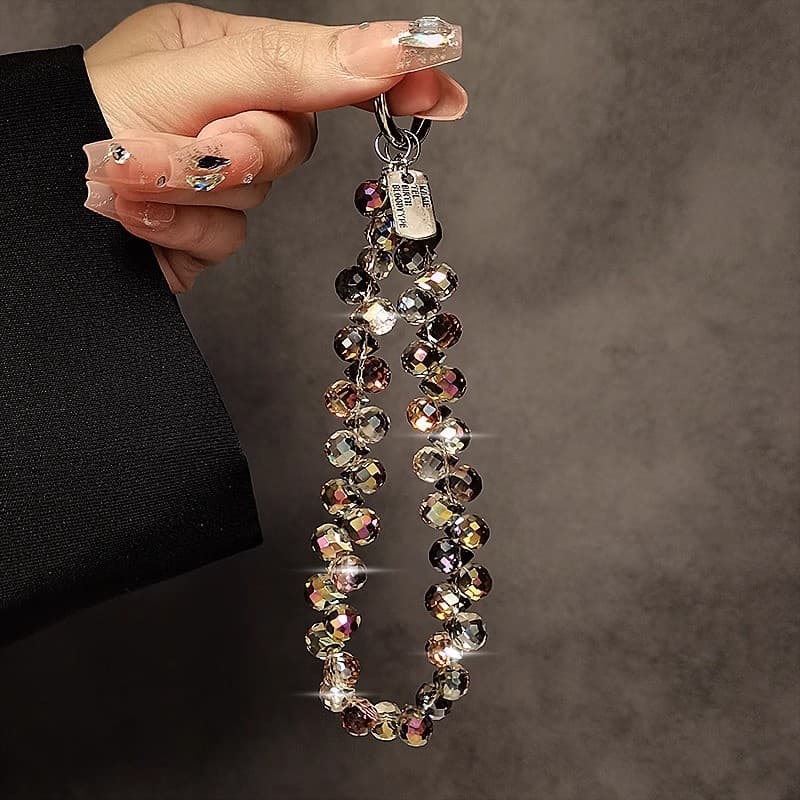 Luxo High-End contas de cristal mão corrente pulso cordão curto com clipe caso do telefone chaveiro saco pingente
