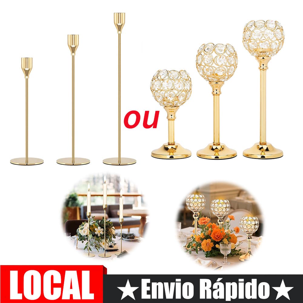 Conjunto de castiçal de Metal, suporte de vela de cristal conjunto de castiçal decorativo