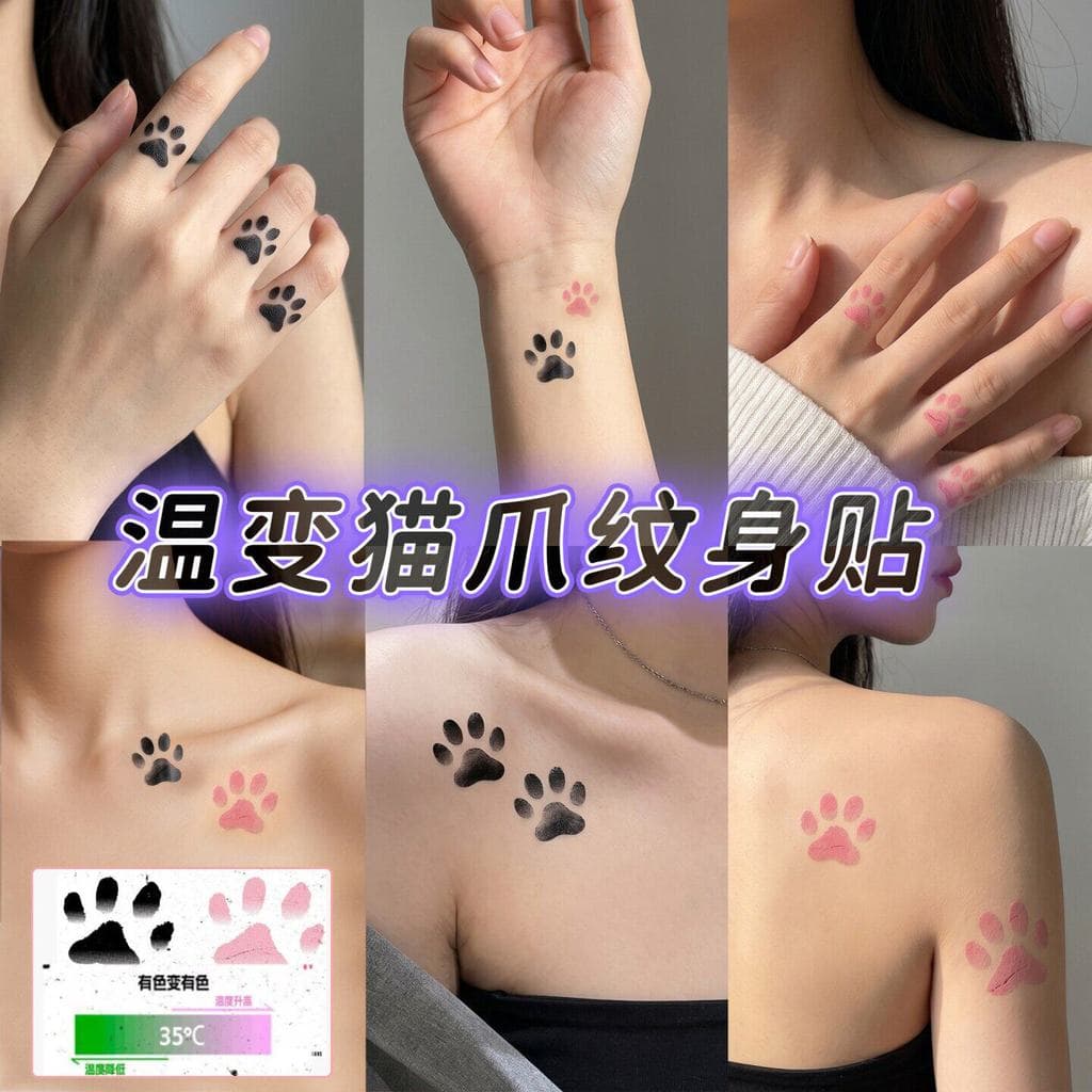 Gato garra mudança de temperatura cor tatuagem adesivo mudança temperatura do corpo cor bonito animal de estimação braço