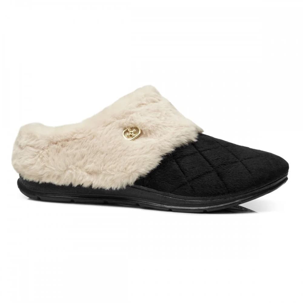 Pantufa Pegada 266017-03 Forrada Lã Pelo Feminino Preto