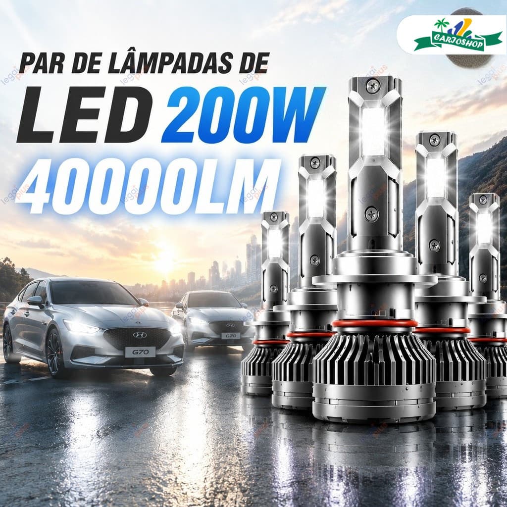 Par de Lâmpadas LED G70 200W 40000LM Super Branca para Farol e Milha | Universal H1 H3 H4 H7 H11 9005 9006