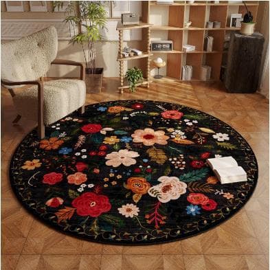 Tapete redondo de flores, estilo étnico retrô, sala de estar, sofá, mesa de café, varanda, berço, resistente ao desgaste