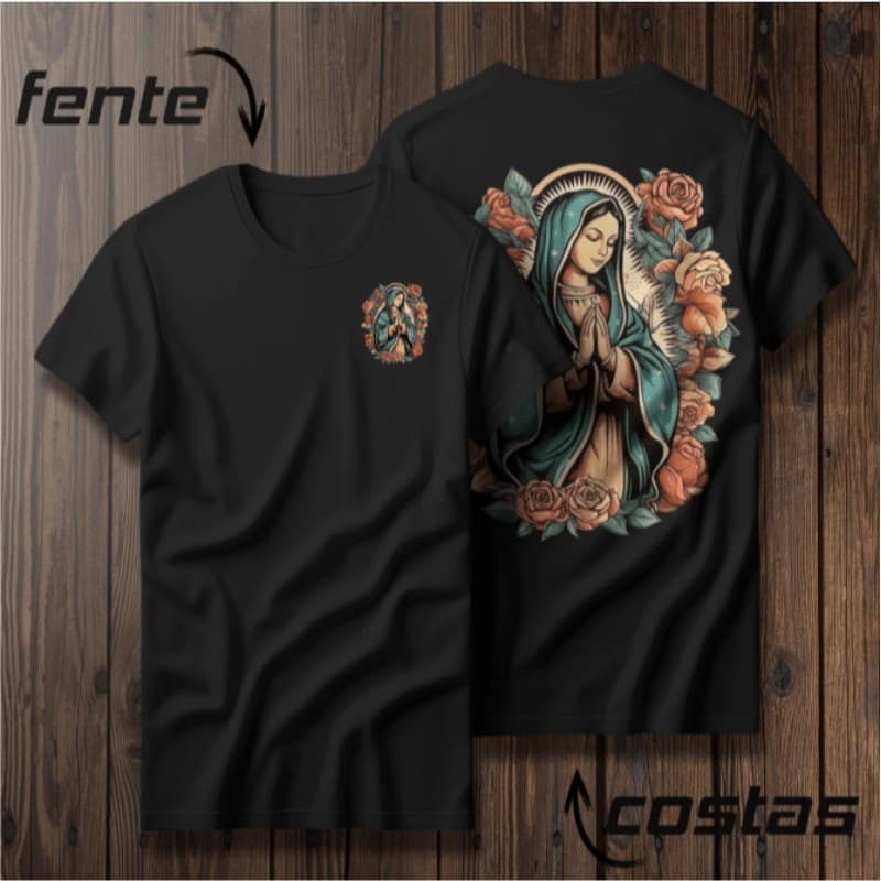 Blusa Feminina Camiseta Nossa Senhora Guadalupe Camisa Feminina e Masculina Estampada 100% Algodão Premium