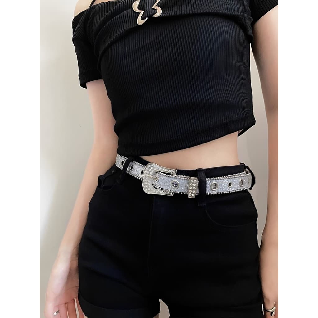 Novo estilo cultura asiática cinto Punk cravejado de diamantes y2k Millennium menina quente rebites piscando cinto de di