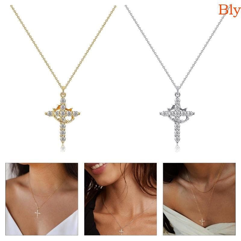 Bly Fé Prata Cruzes Pingente Elegante Coroas Colar Jóias Acessório Portátil Para Casual Wear Diário Nós