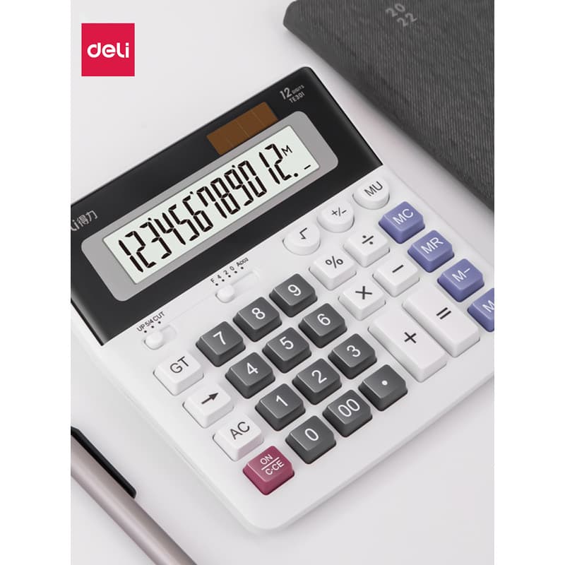Deli TE301 Contador de tela grande de 12 dígitos Computador Escritório Material financeiro Calculadora de mesa