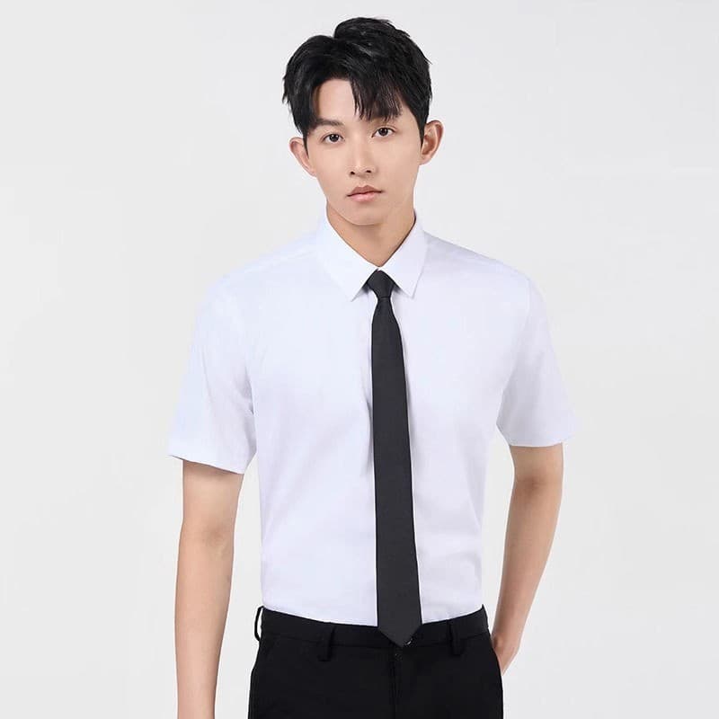 Camisa masculina de verão com gola quadrada e manga curta, gravata grátis, entrevista de negócios, uniforme de classe de
