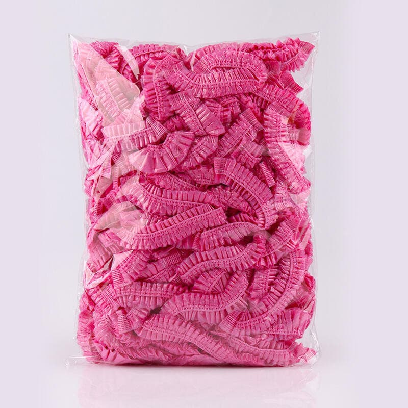 100 peças/conjunto de Toucas de Banho Descartáveis Impermeáveis de Plástico Rosa para Spa, Salão, Hotel, Touca para Ting