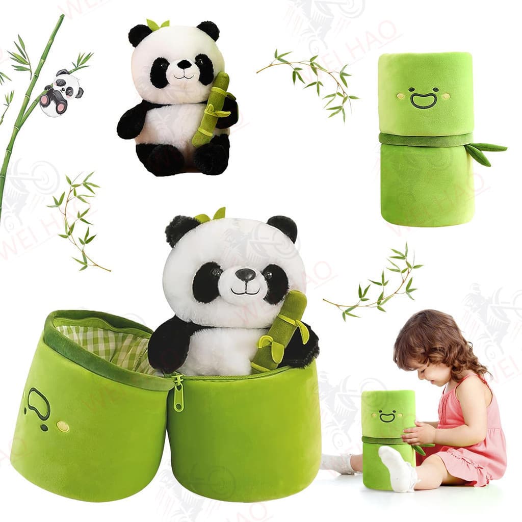 Brinquedo de pelúcia panda de 25cm, brinquedo de pelúcia de bambu 2 em 1, boneca infantil.