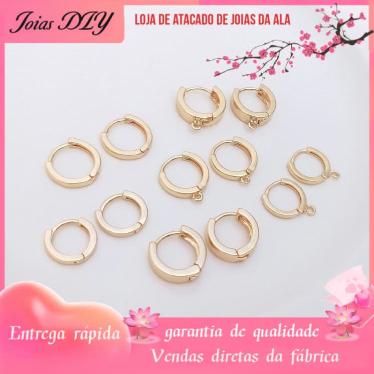 Brincos planos banhados a ouro 14K com preservação de cor, redondos com fivelas de orelha penduradas, brincos artesanais