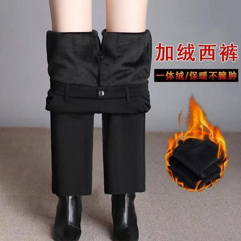 Forro de lã engrossado calças de perna reta feminino outono inverno 2025 novo estilo calças femininas Casual trabalho ca
