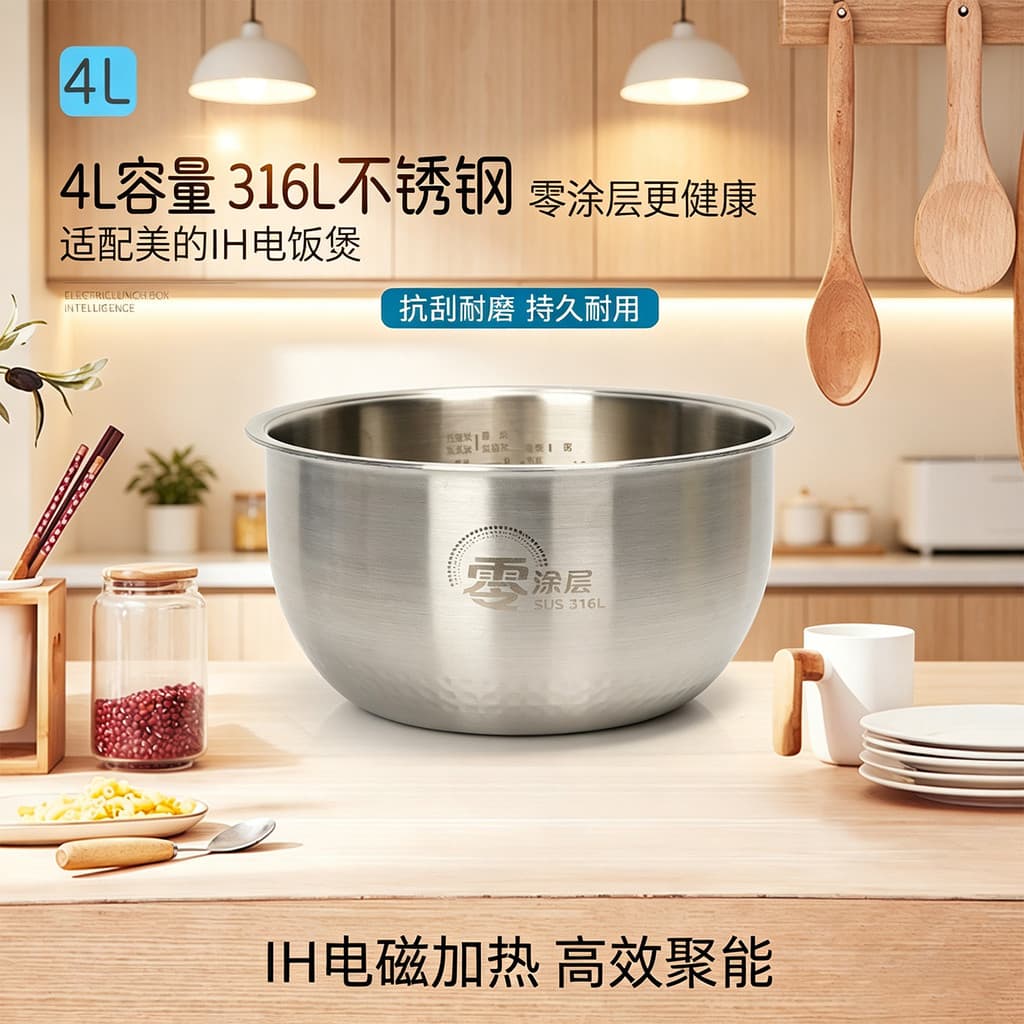 Adequado para forro de panela de arroz Midea 4L 316L aço inoxidável não revestido MB-FB40S701/HF40C6-FS
