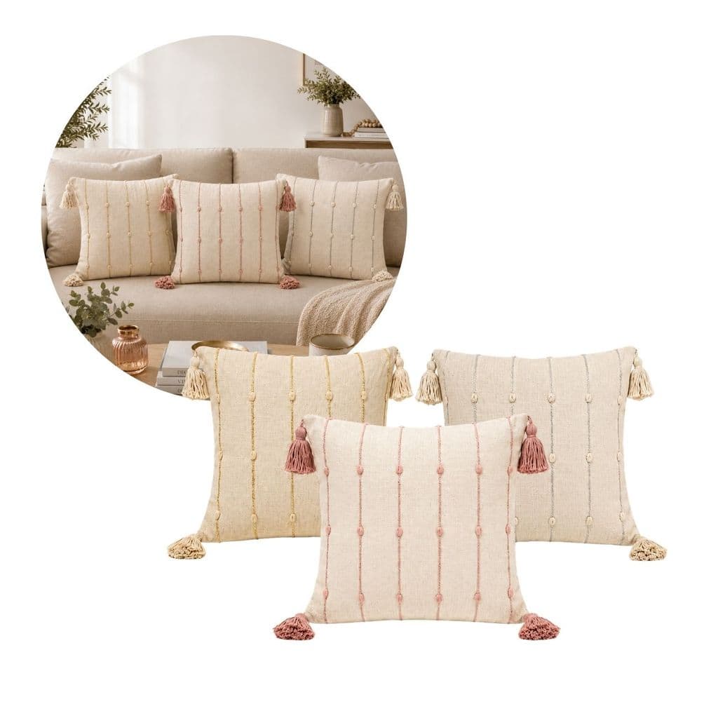 Kit 3 Almofadas Decorativas Lona Panamá Rose Prata Dourado