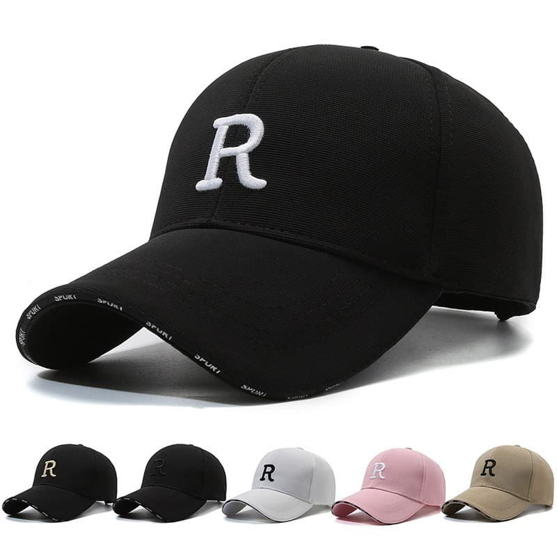 Boné de beisebol masculino novo estilo duro topo aba larga boné feminino rosto-olhando pequeno boné de beisebol R carta