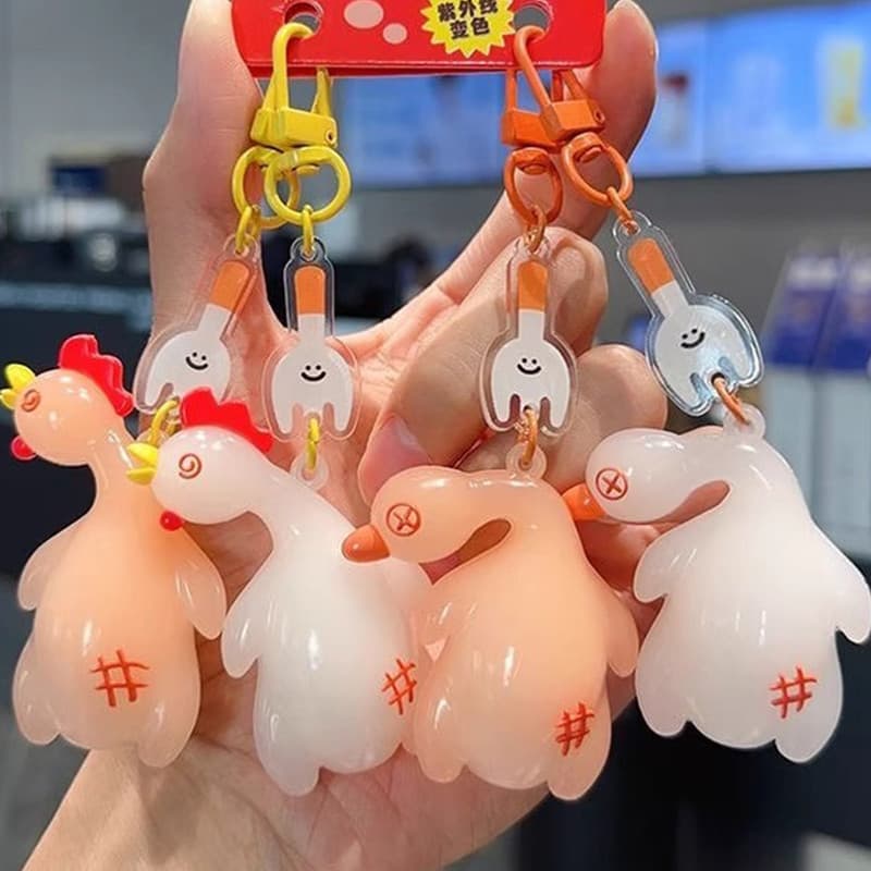 Novo estilo de mudança de cor pato assado pingente grande Mac chaveiro pato detecção ultravioleta descompressão grande g