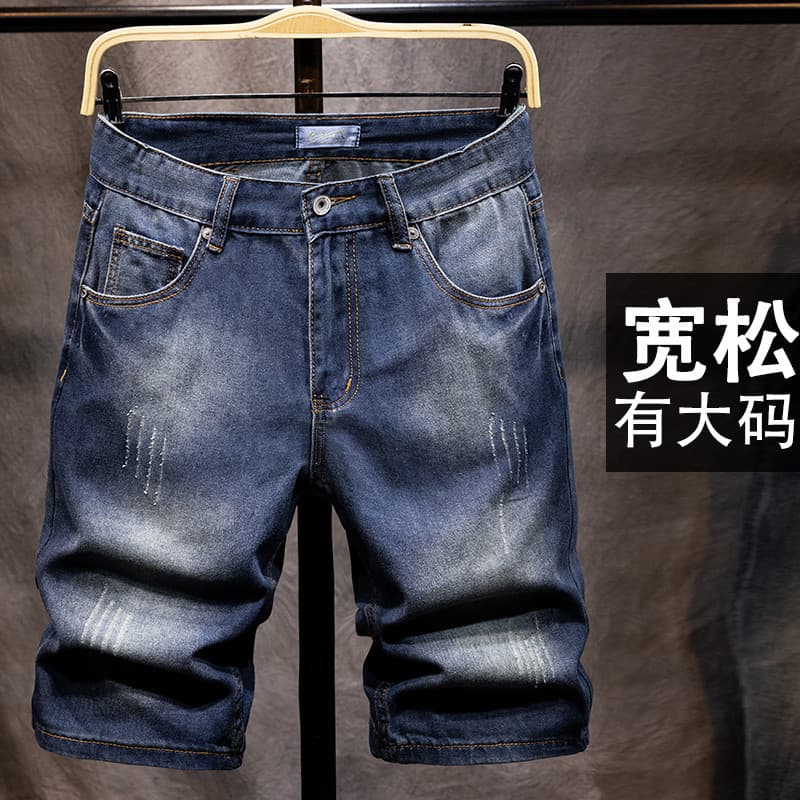 Europeu americano Retro Denim Shorts masculino solto grande em linha reta tamanho grande calças de cinco pontos verão es