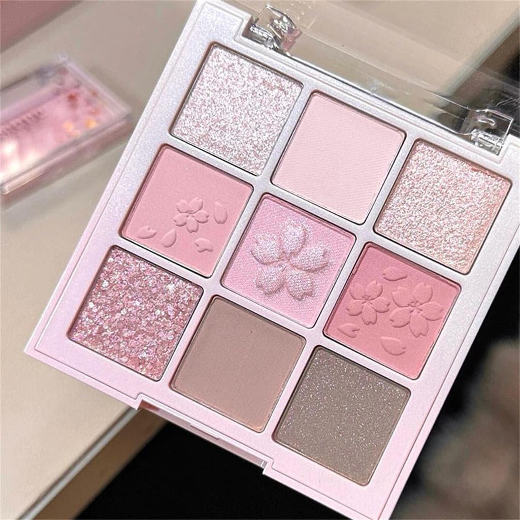 Paleta de Maquiagem com 9 Cores de Sombra de Olhos Brilhante e Cintilante, Paletas de Sombras Naturais e Neutras Coreana