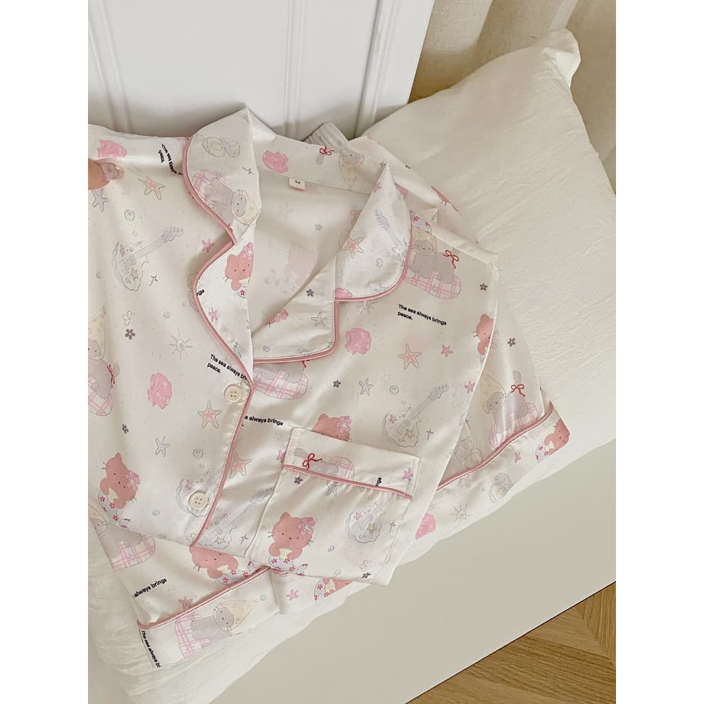 Sereia KT |Verão gelo seda pijamas feminino verão 2026 novo estilo High-End de manga curta estilo coreano solto Homewear