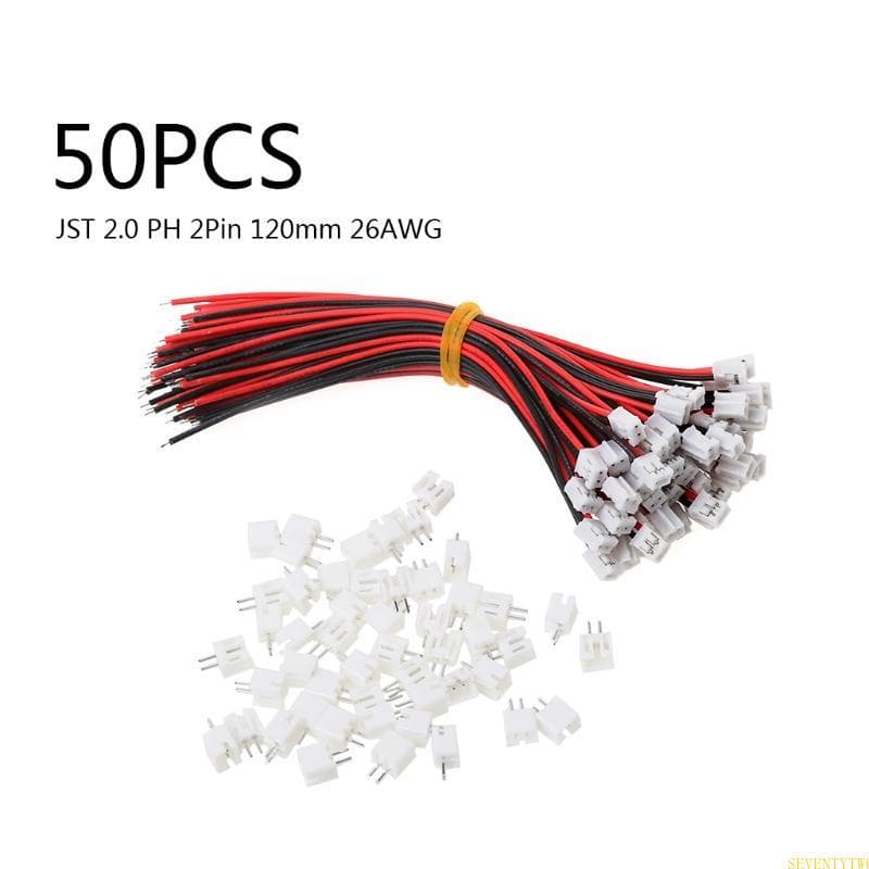 50 Conjuntos JST 2 0 Conector 2 Pinos Cabos Fios 120MM 26AWG
