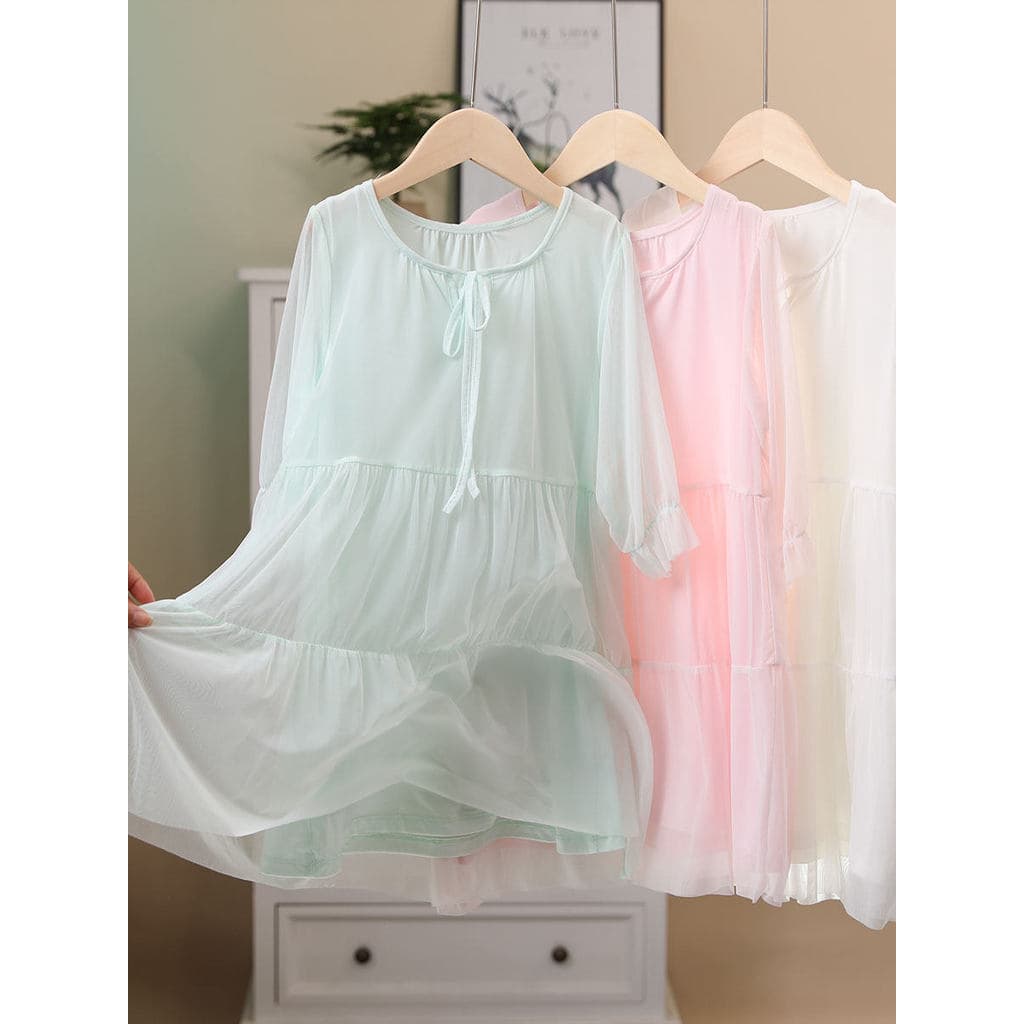 Mipink Guoguo Meninas Vestido Modal de Verão Médio Grande Crianças Gaze Bolo Vestido Menina Doce Vestido de Princesa