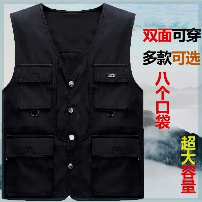 Colete de câmera colete pai usar colete Casual. primavera verão outono colete masculino Multi-bolso meia-idade idosos pe