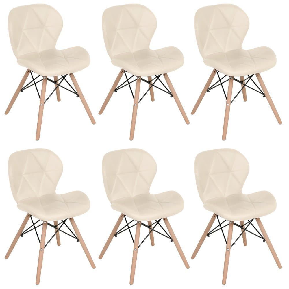 Kit 6 Cadeiras Laráz Eames Eiffel Confort Creme