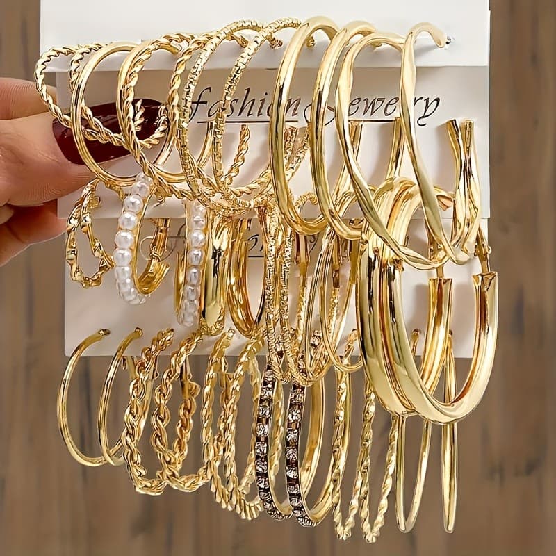 Kit 6/12/18/24 Brinco Feminino Sortido Aleatório Dourado e Prata Moda Presente Festa Casual